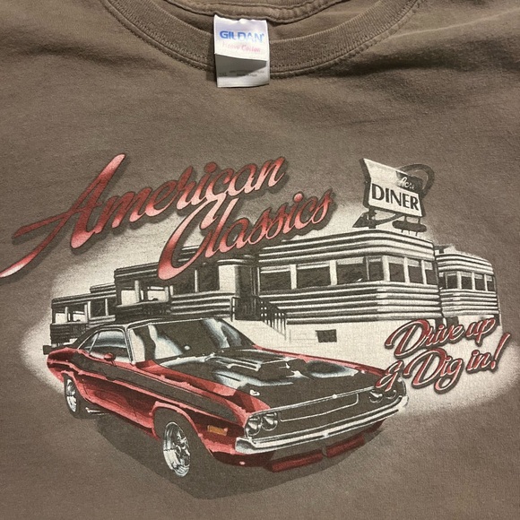 American Classics Car Drive Up & Dig In! Diner Graphic Print Gildan T-Shirt. 3X. - Picture 1 of 11
